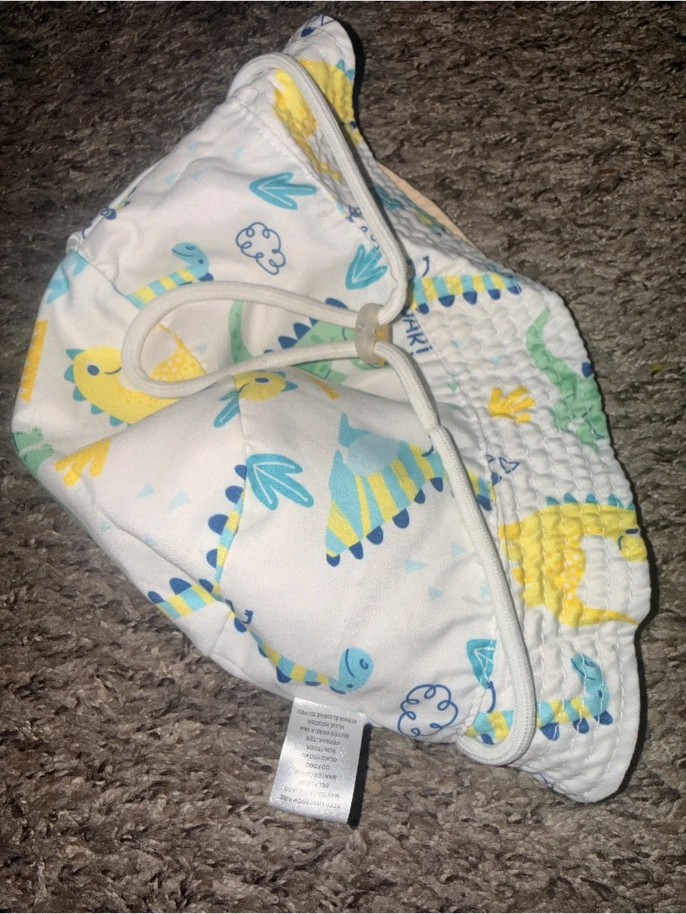 SHEIN Yellow & White Kids Dinosaur Print Reversible Bucket Hats